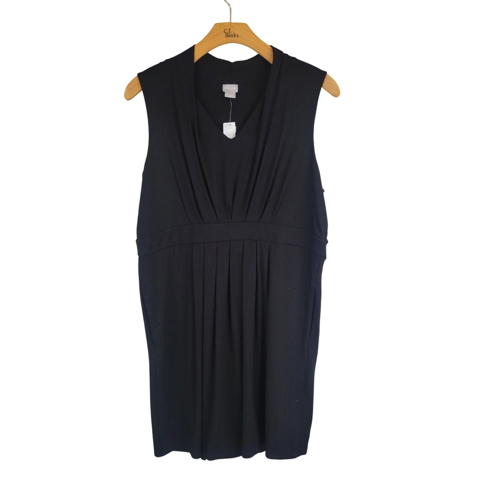 NEW Chico's Classic Pleated Jersey Knit Short Dress Solid Black Size 3/US 16/18 - Picture 2 of 11